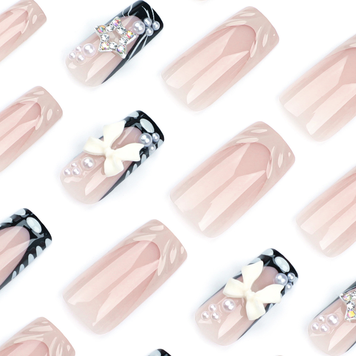 Bow Water Ripple Pink Nails