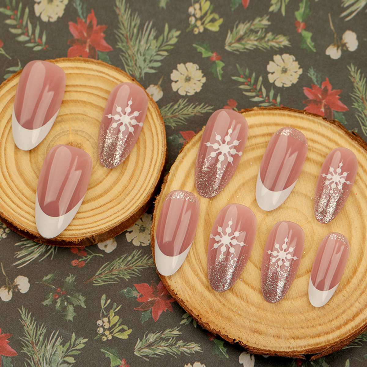 Snowflake Glitter Pink Nails