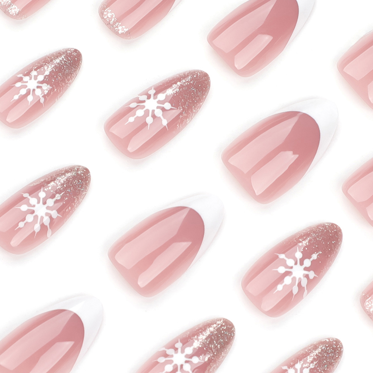 Snowflake Glitter Pink Nails