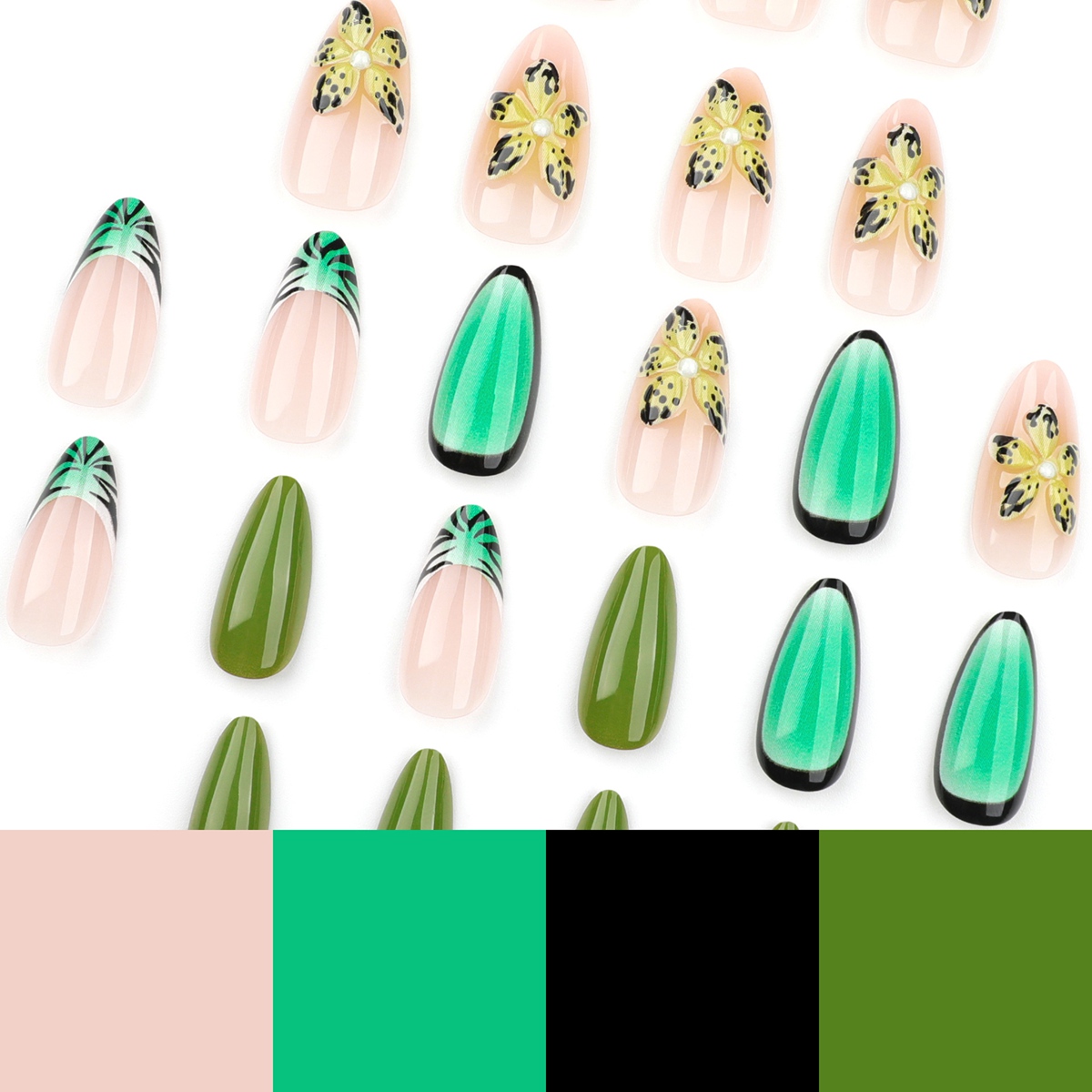 Summer Flora Green Nails