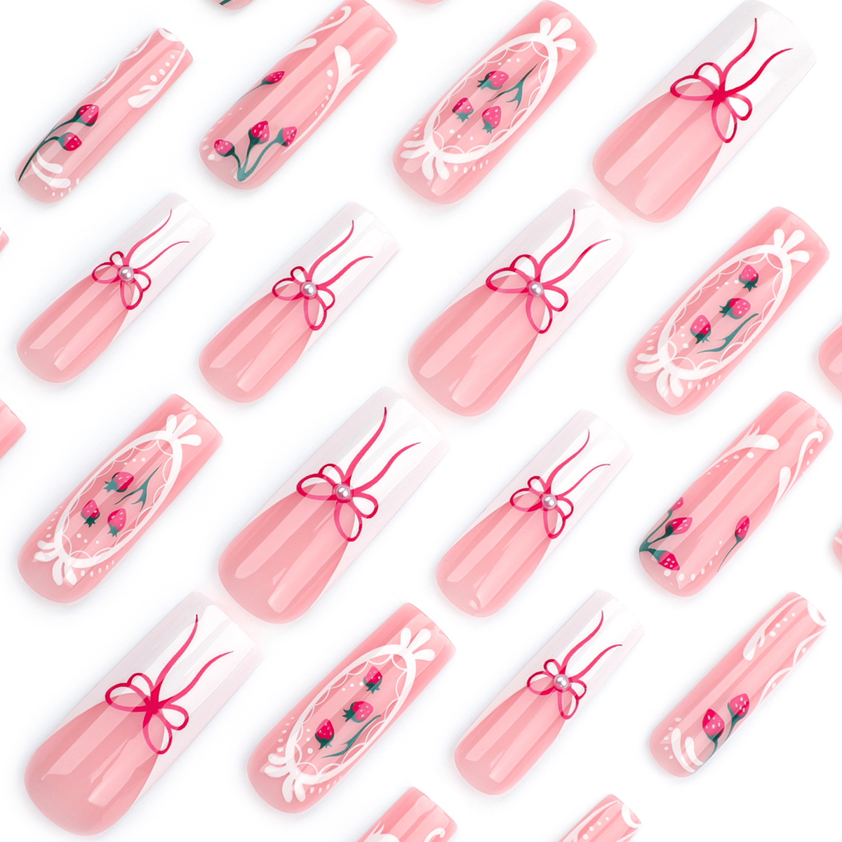 Sweet Berry Bow Pink Nails