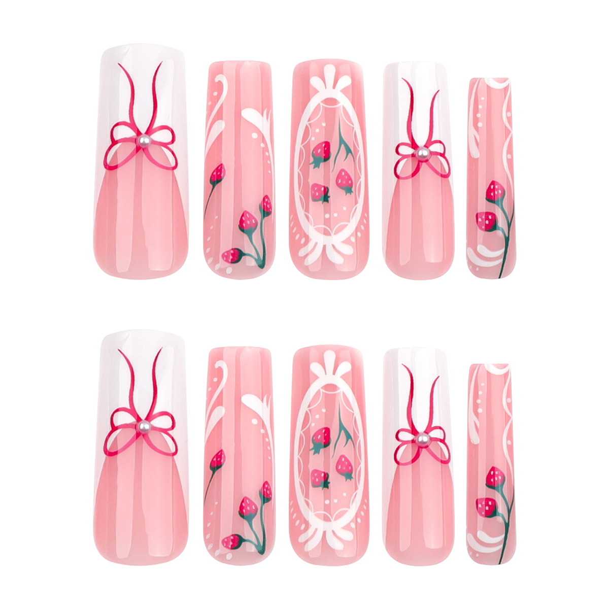 Sweet Berry Bow Pink Nails