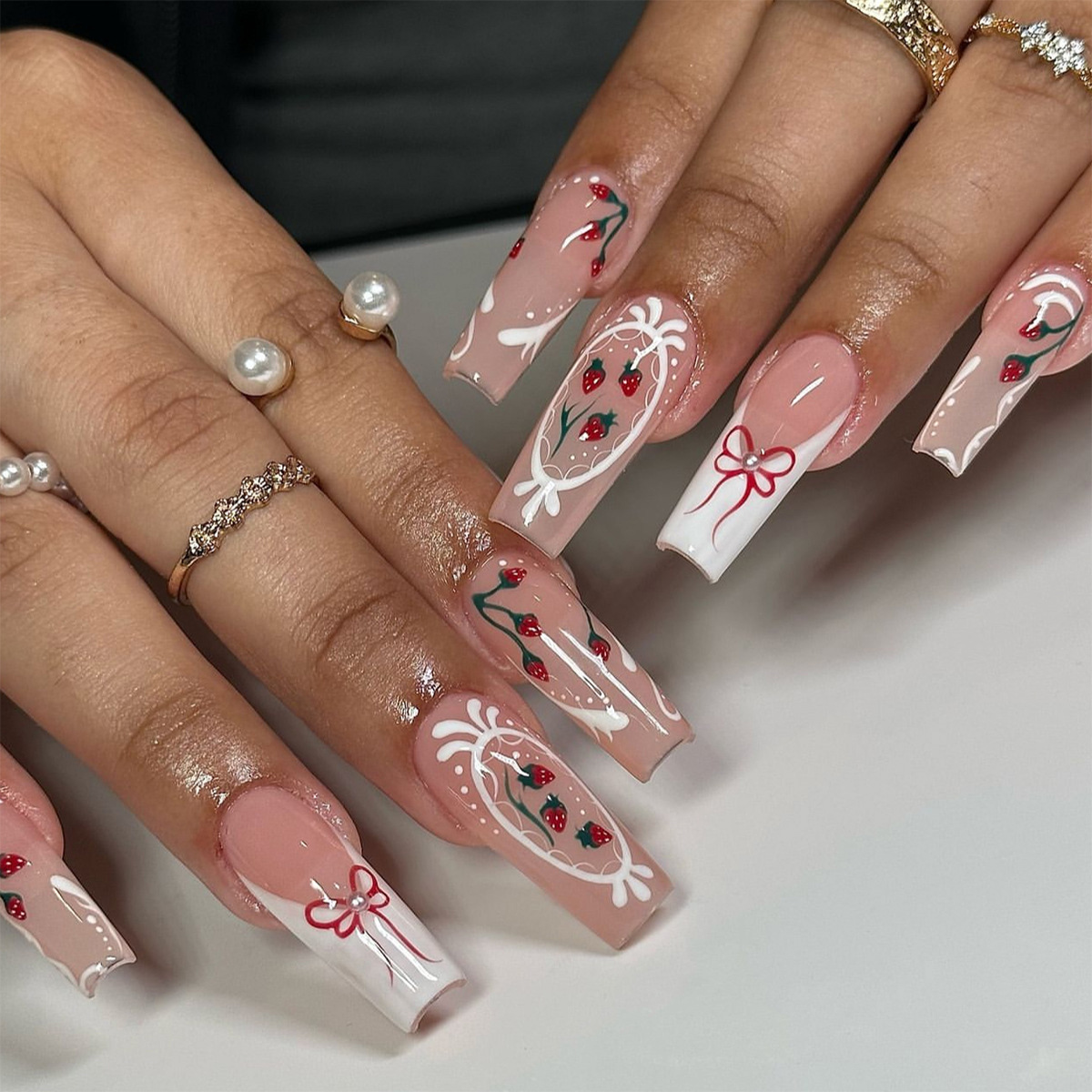 Sweet Berry Bow Pink Nails