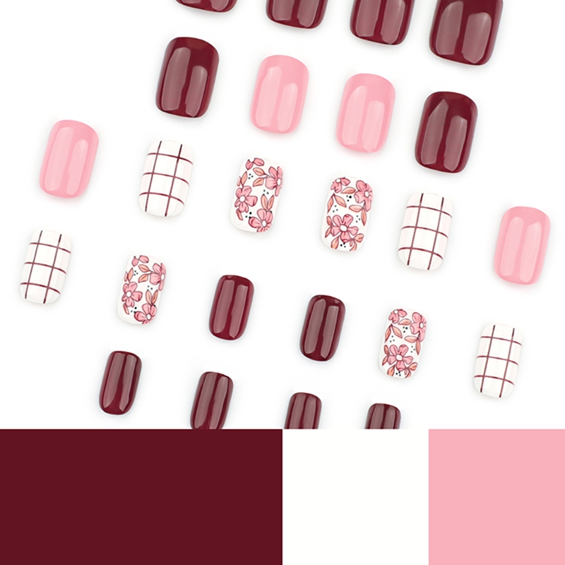 Floral Grid Multicolor Nails