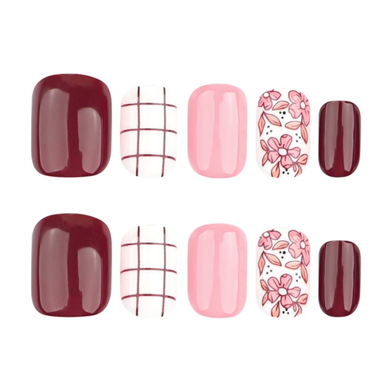 Floral Grid Multicolor Nails