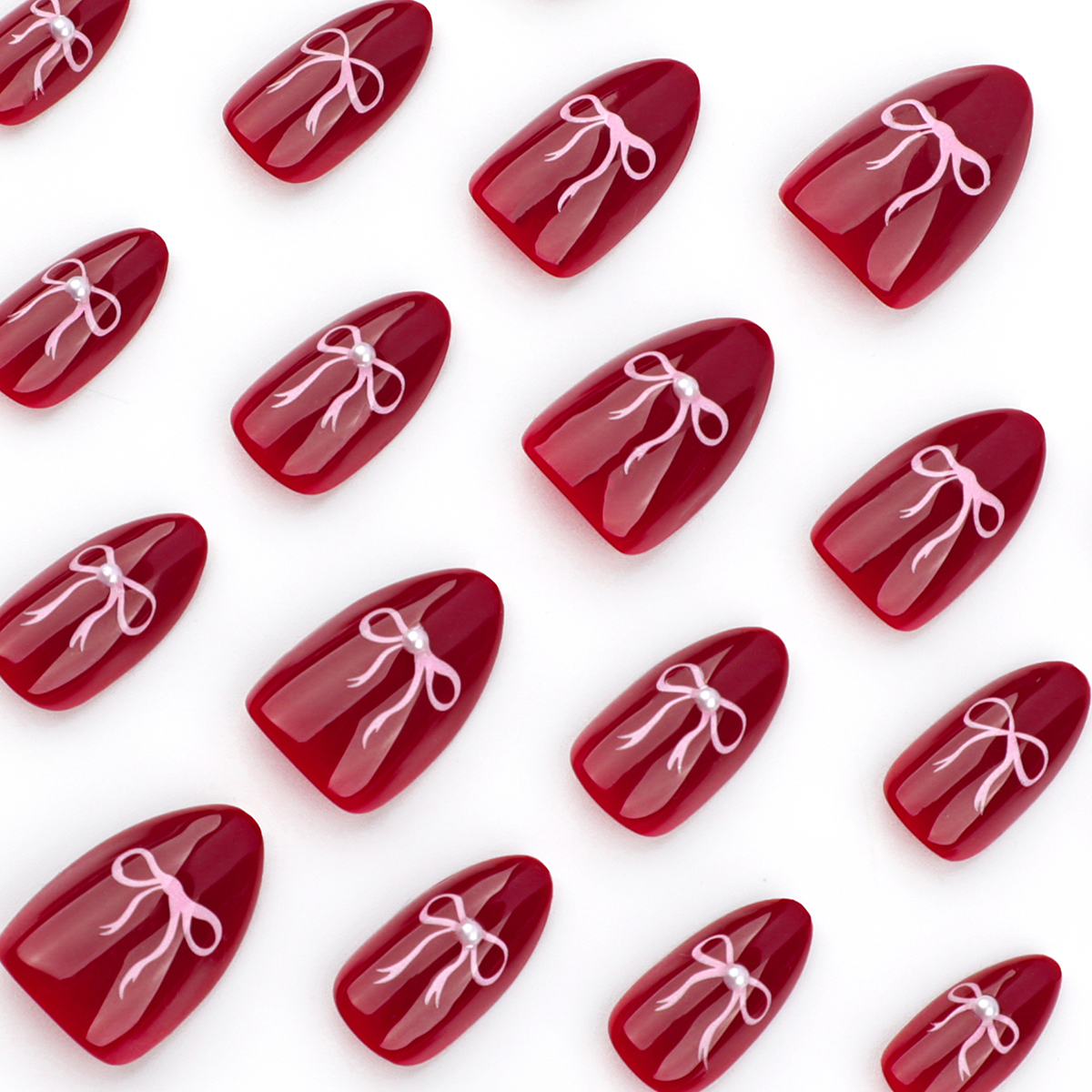 Velvet Love Knot Wine Red Nails