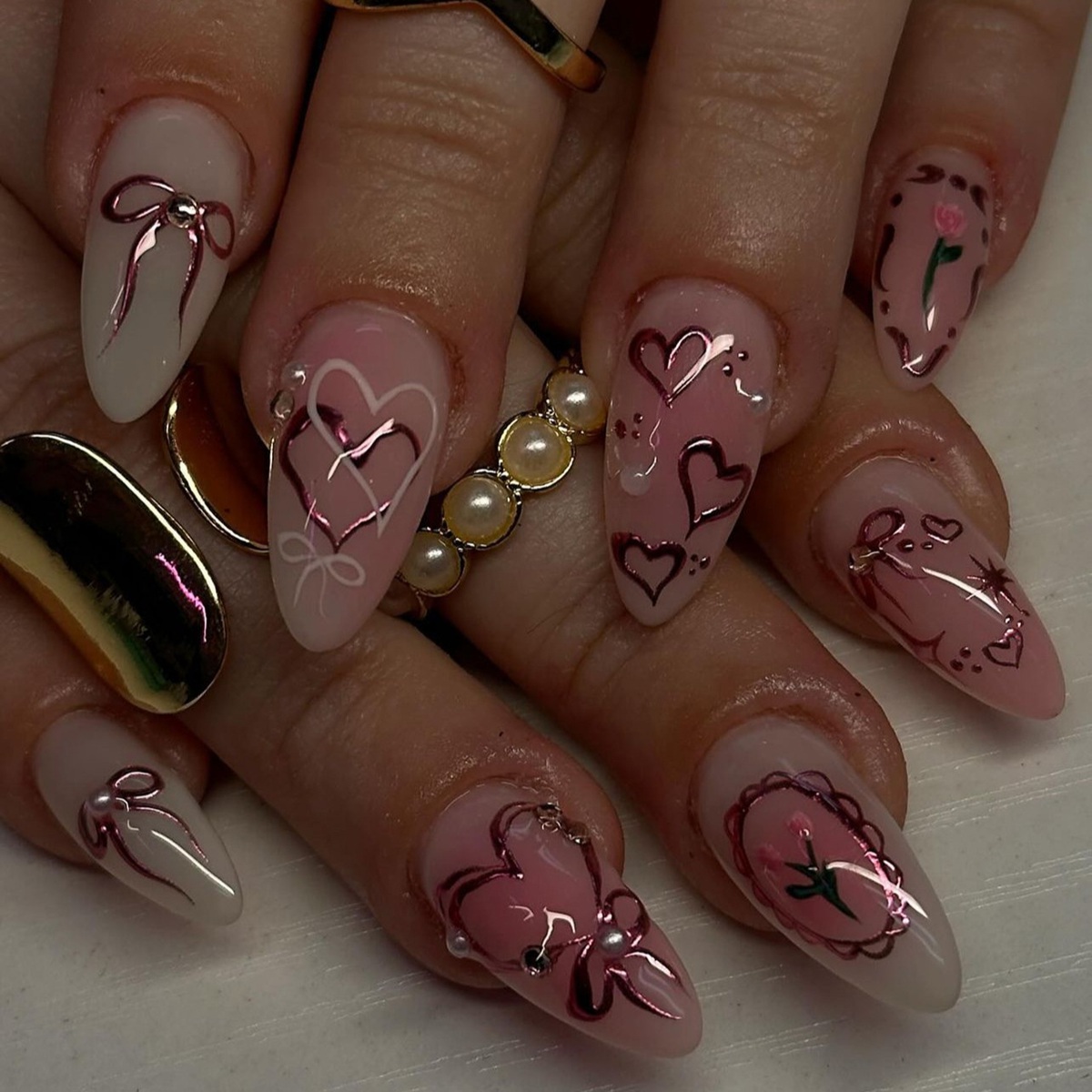 Sweetheart Bow Pink Nails