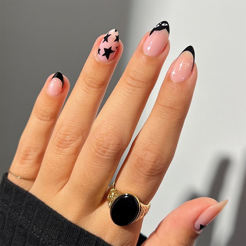 Dark Stars Pink Nails