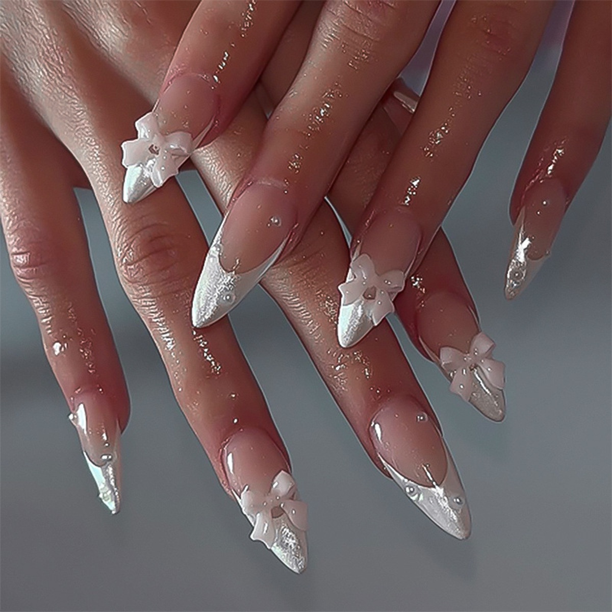 Dainty Bow Pink Nails