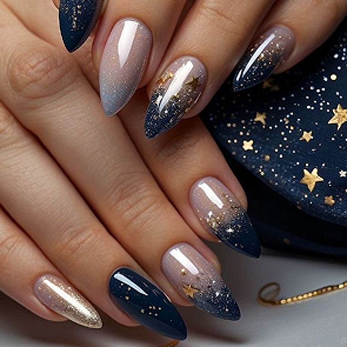 Starry Night Blue Nails