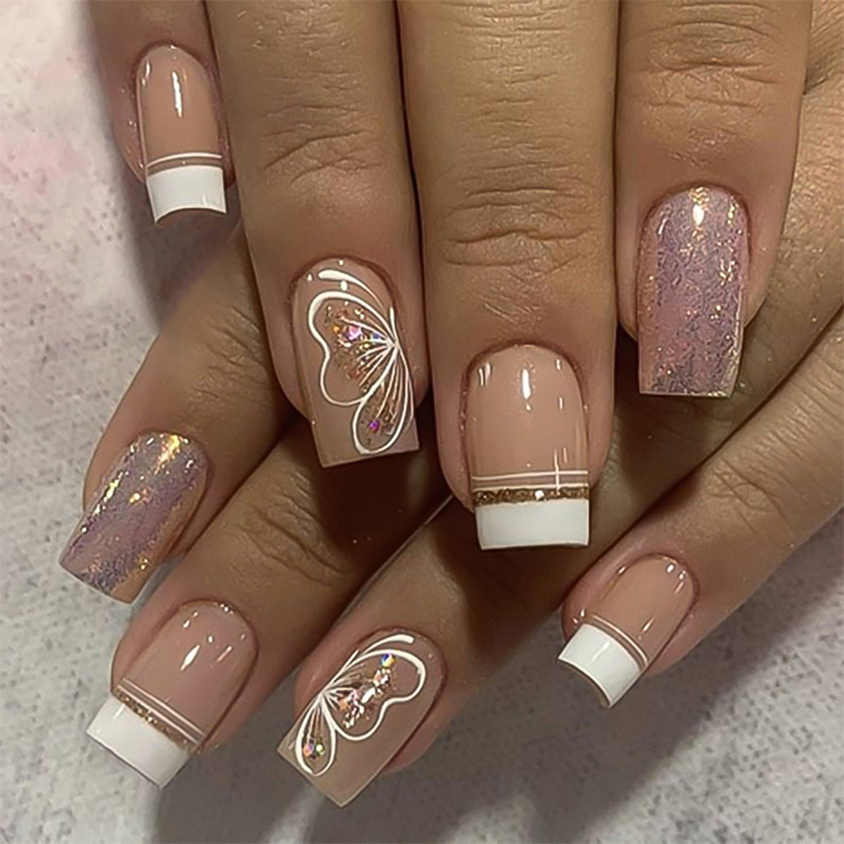 Nude Sparkle Pink Nails