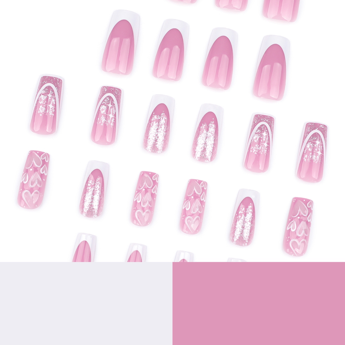 Glitter Heart Pink Nails