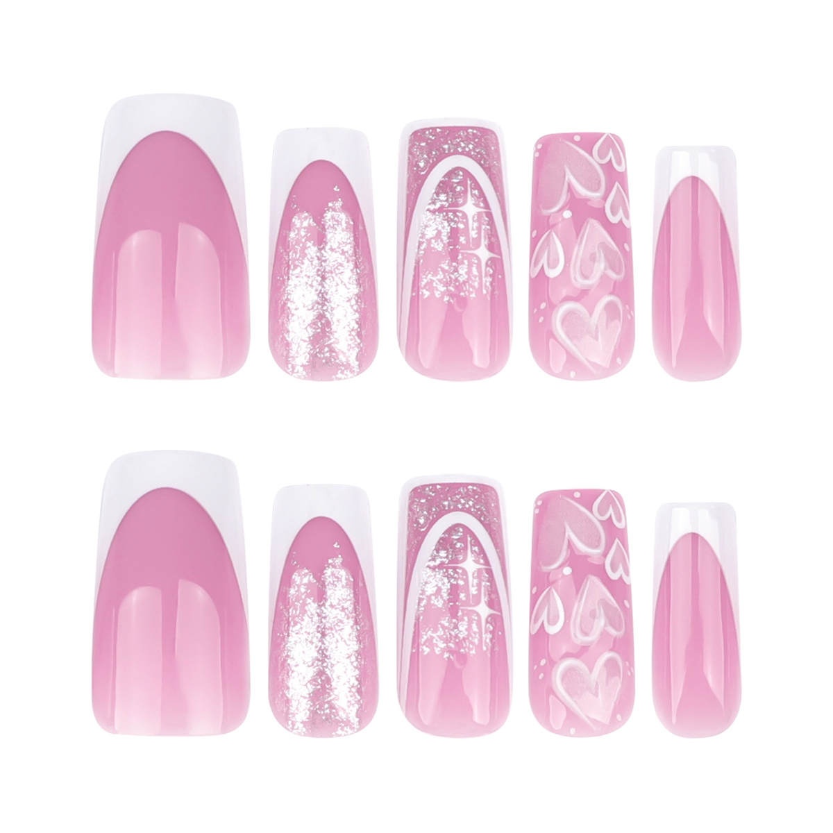 Glitter Heart Pink Nails