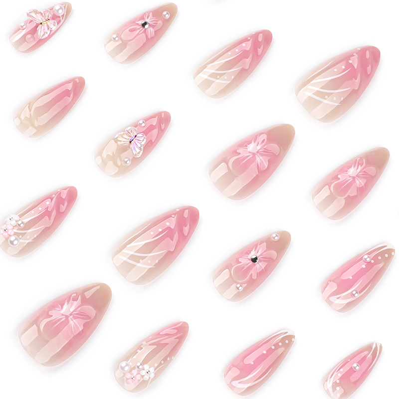 Crystal Wings Pink Nails