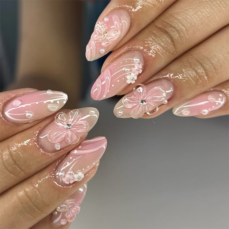 Crystal Wings Pink Nails