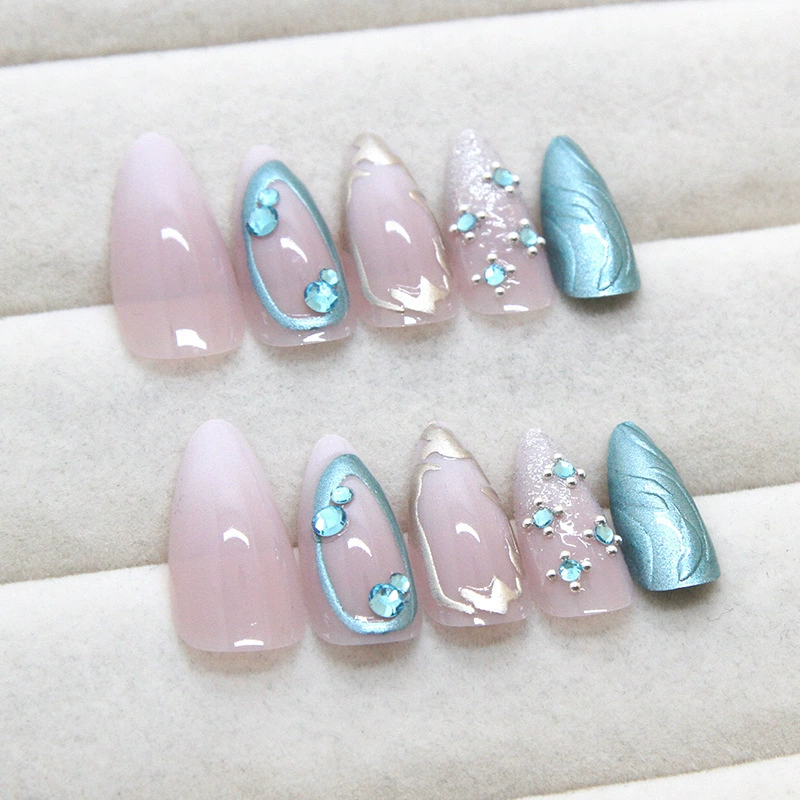 Wave Glitter Blue Nails