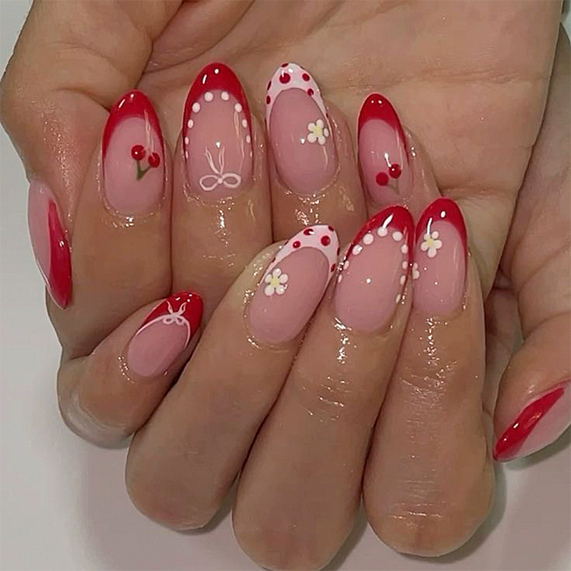 Vintage Ribbon Pink Nails