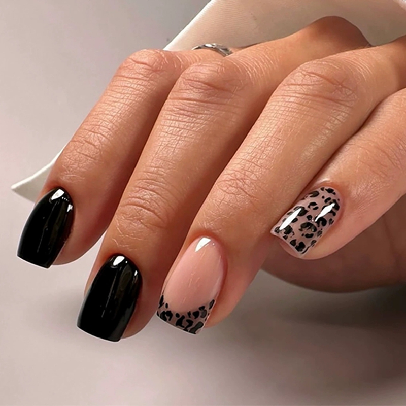 Night Leopard Black Nails