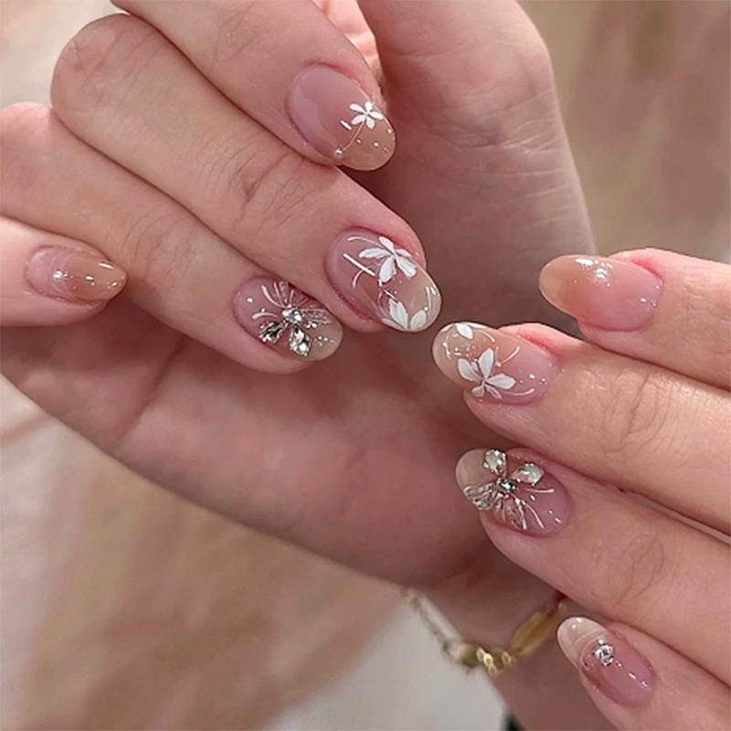 Jeweled Flora Pink Nails