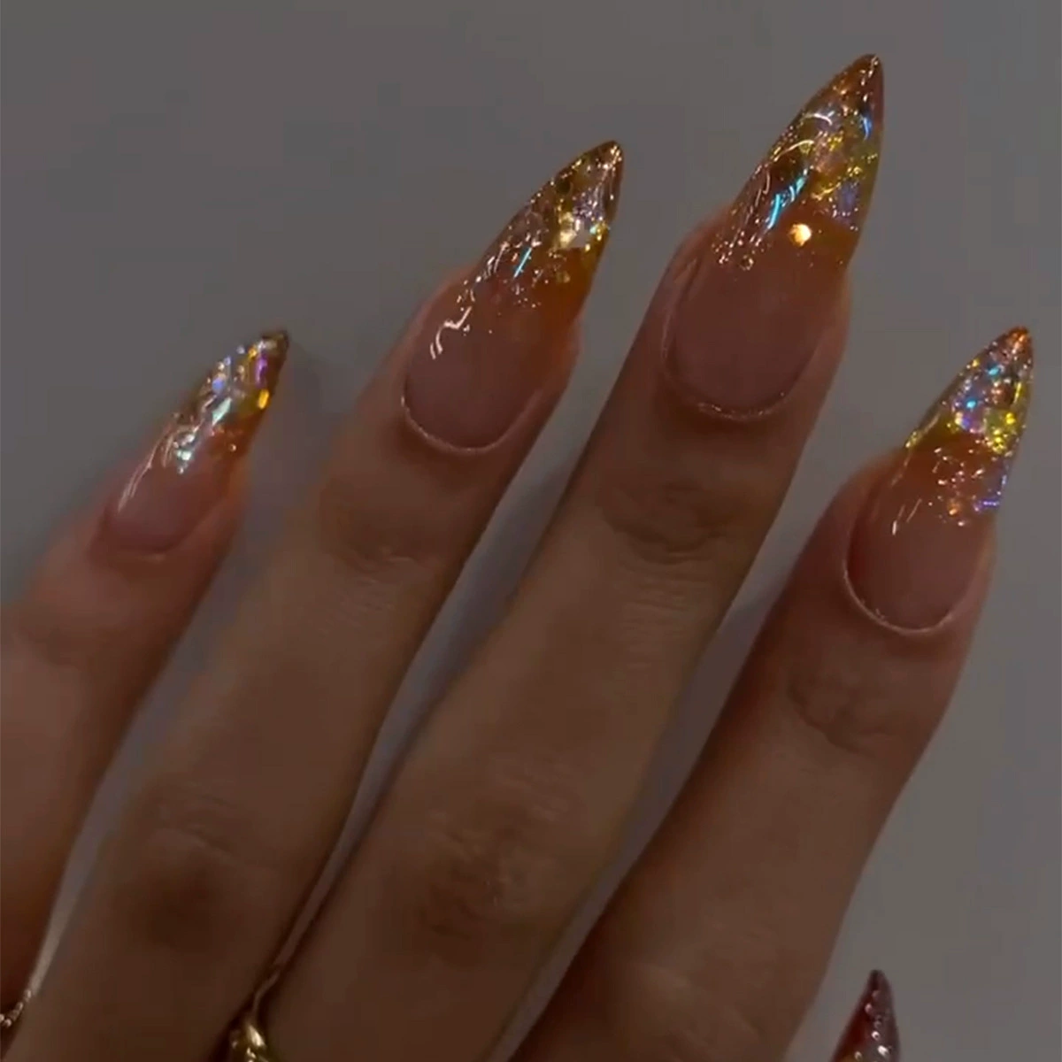 Orange Opulence Gold Nails