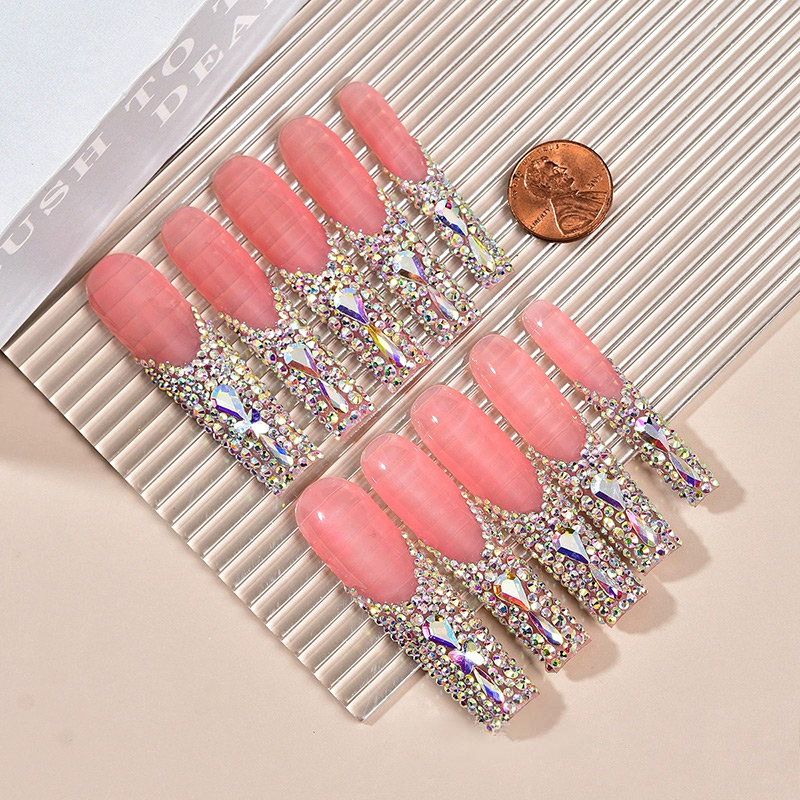 Angel's Tear Rhinestone Pink Nails