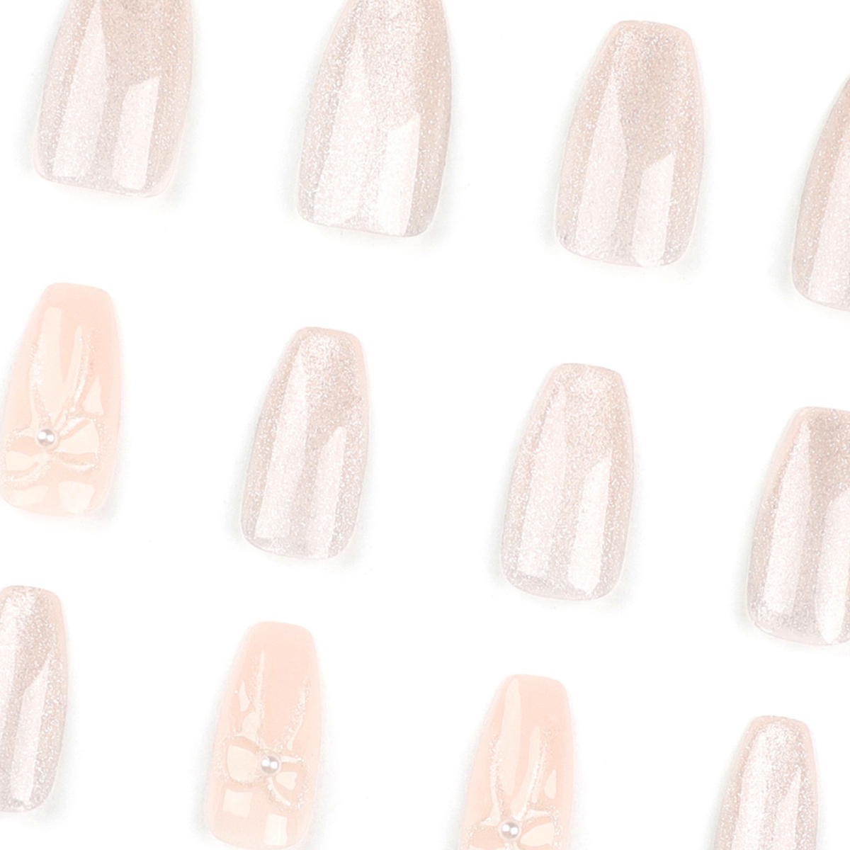 Bow Glitter Pink Nails