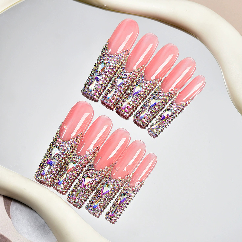 Angel's Tear Rhinestone Pink Nails