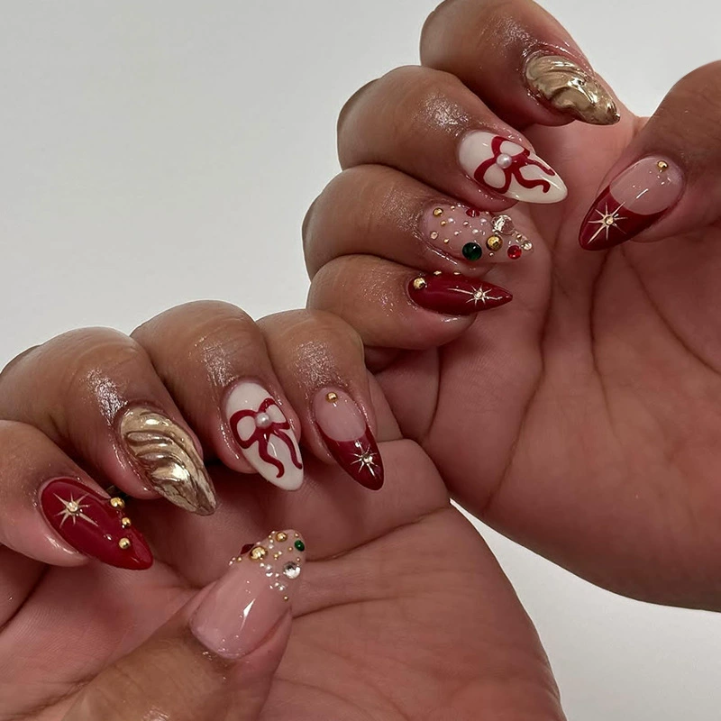 Golden Wishes Red Nails