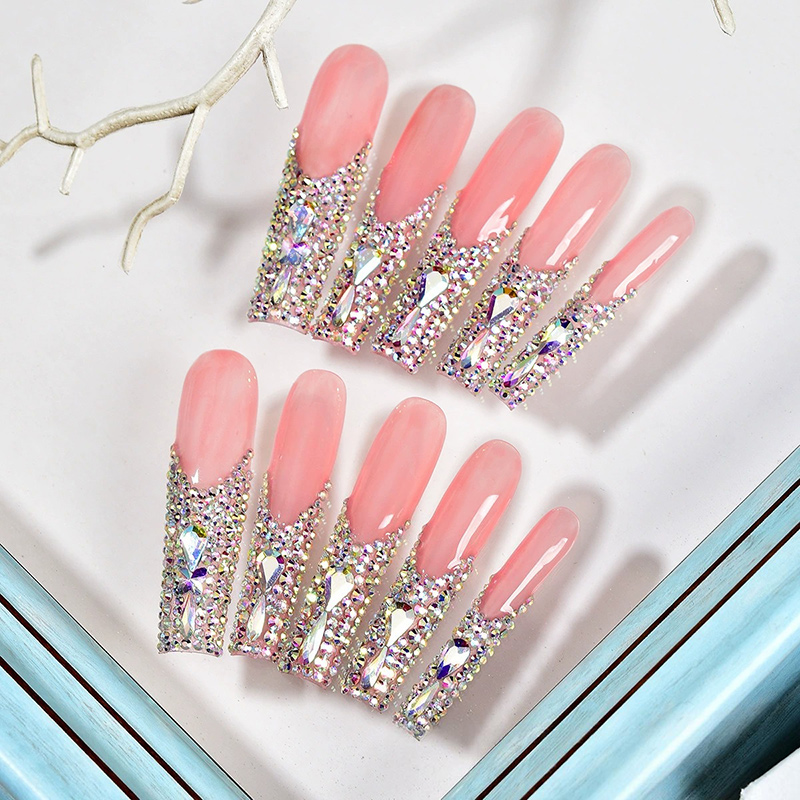 Angel's Tear Rhinestone Pink Nails
