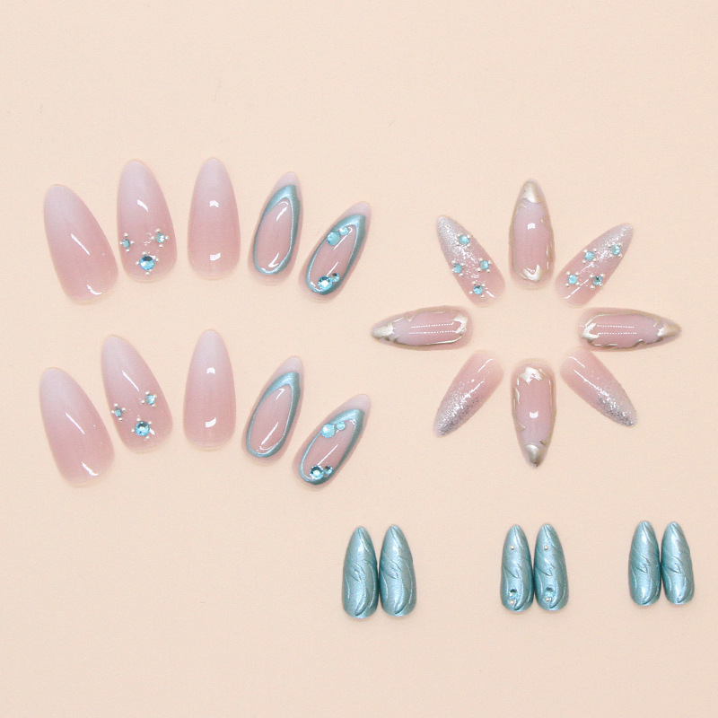 Wave Glitter Blue Nails