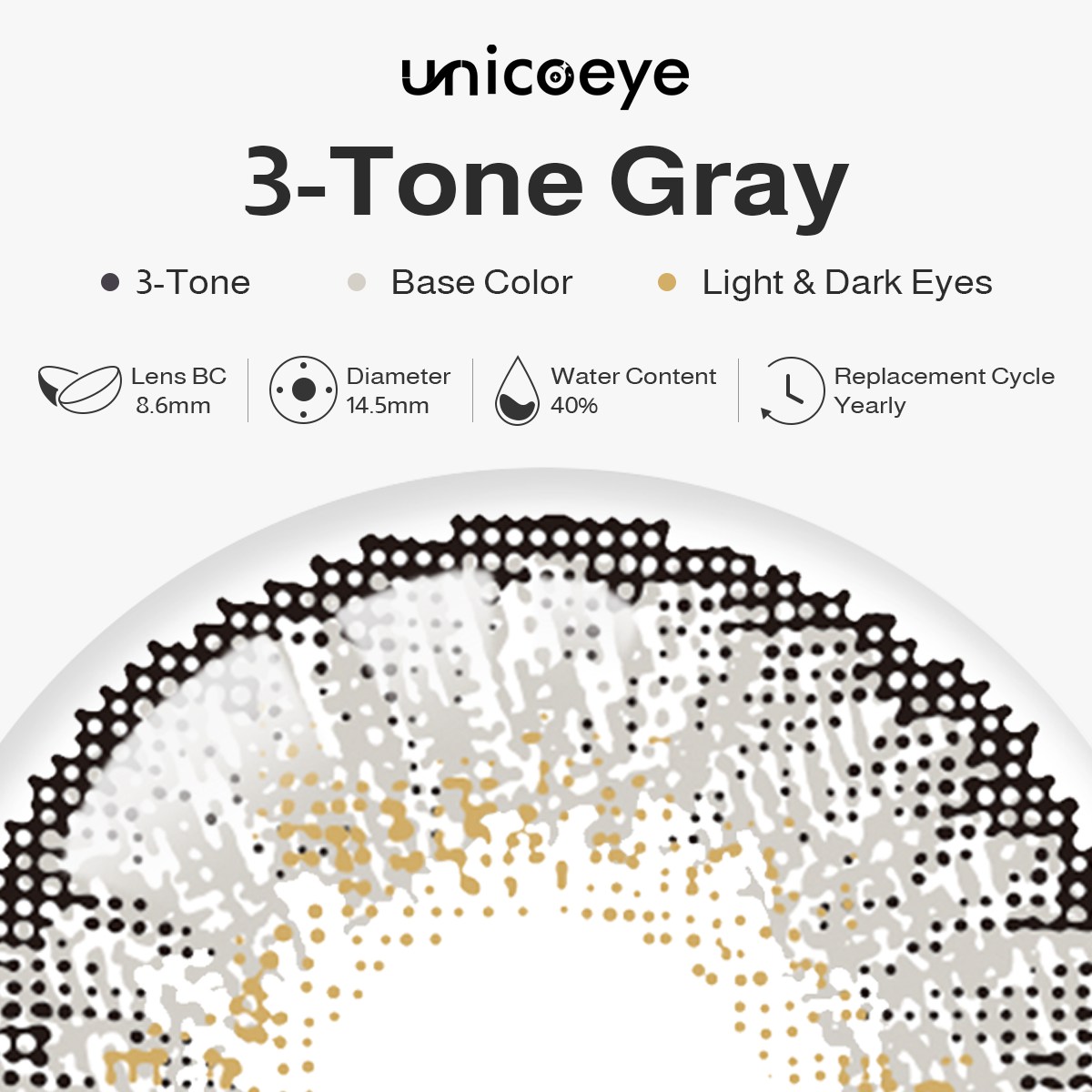 3-Tone Grey Yearly Contact Lenses