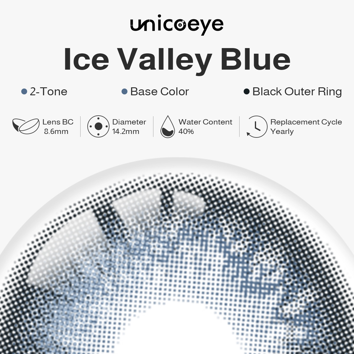 Ice Valley Blue Prescription Yearly Contact Lenses