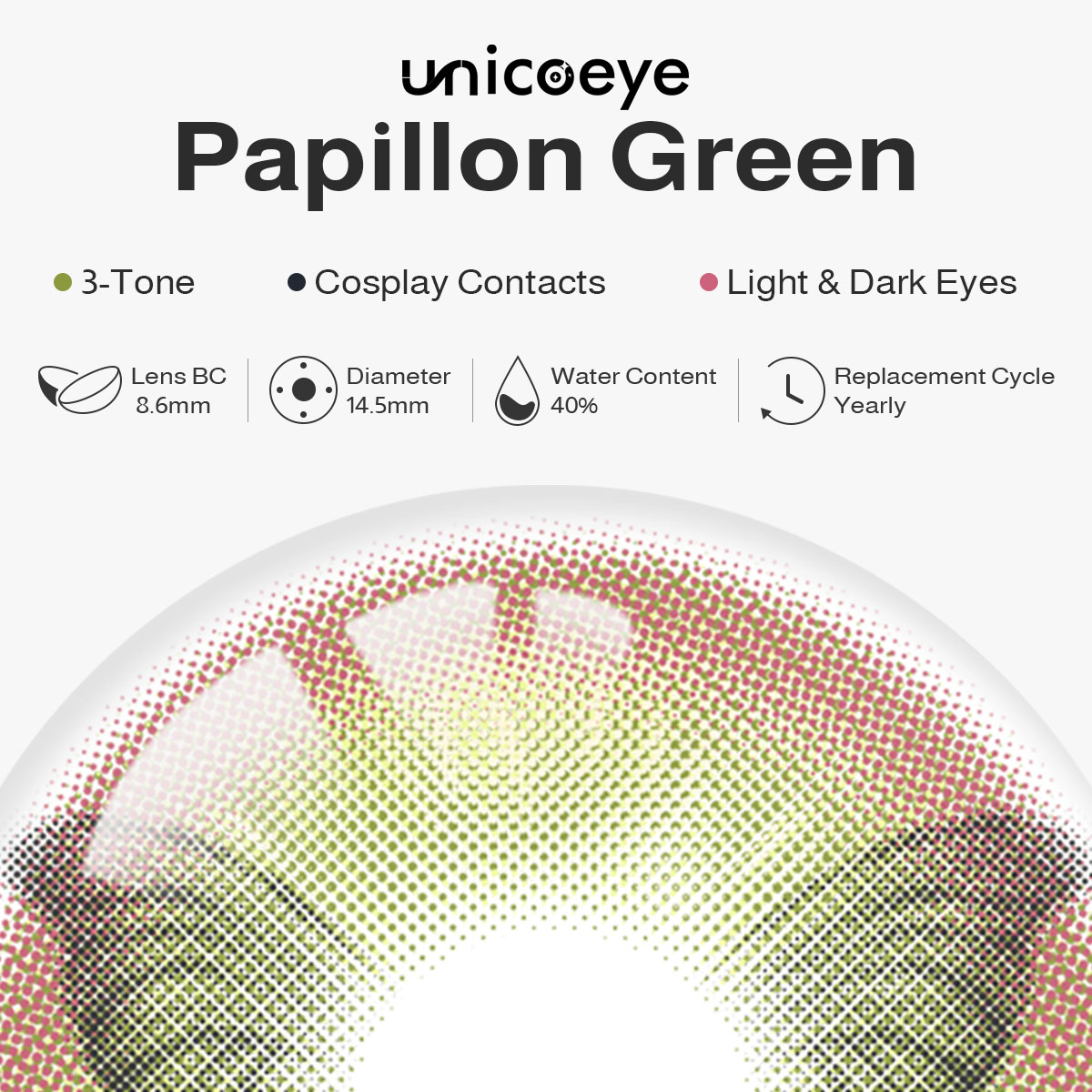 Papillon Green Costume Prescription Yearly Contact Lenses