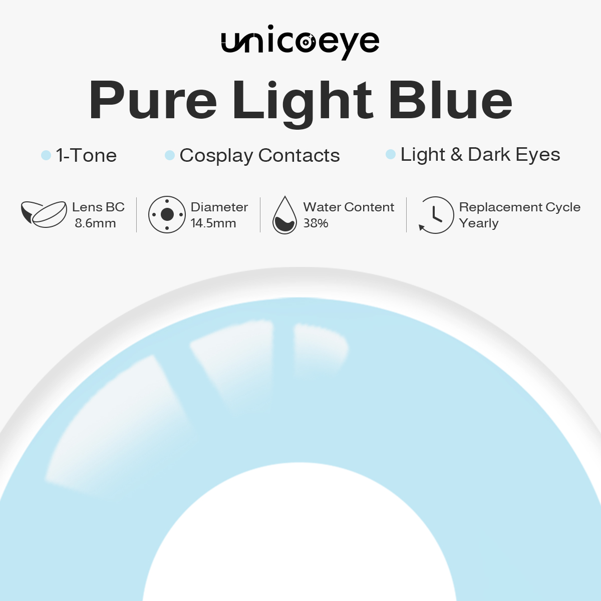 Pure Light Blue Costume Yearly Contact Lenses