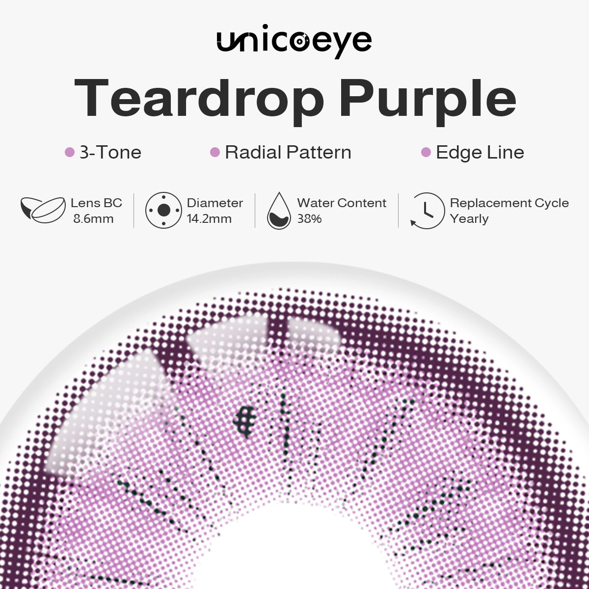 Teardrop Purple Yearly Contact Lenses