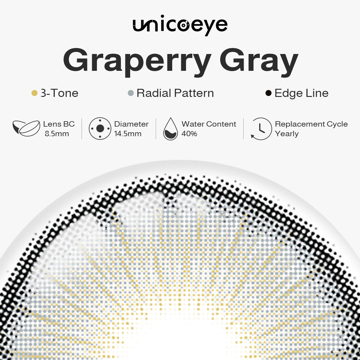 Graperry Gray Yearly Contact Lenses | 2 Pcs