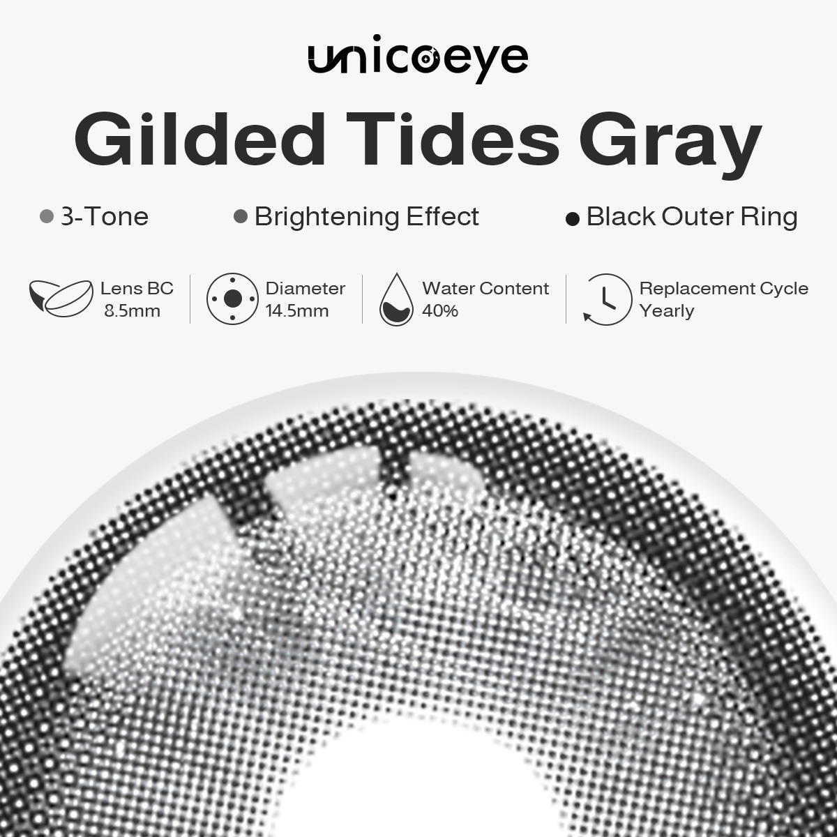 Gilded Tides Gray Prescription Yearly Contact Lenses | 2 Pcs