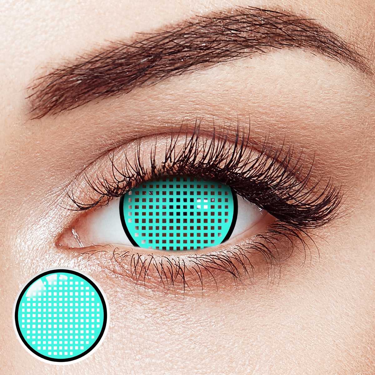 Pixel Grid Cyan Sclera 17mm Costume 6 Month Contact Lenses | 2 Pcs