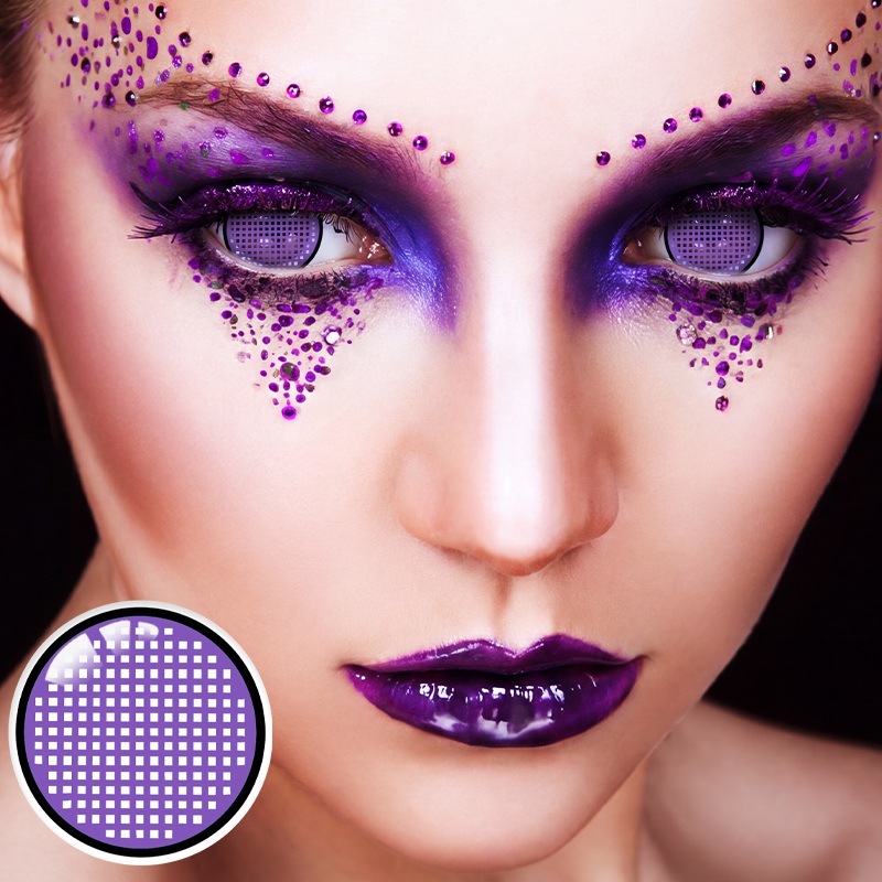 Pixel Grid Purple Sclera 17mm Costume 6 Month Contact Lenses | 2 Pcs