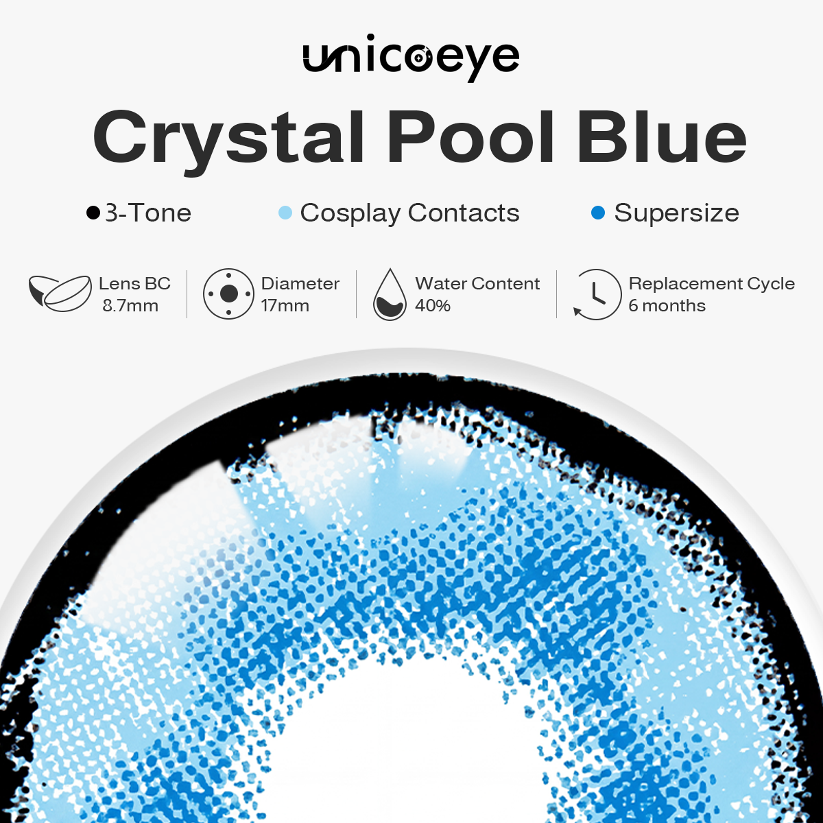 Crystal Pool Blue Sclera 17mm Costume 6 Month Contact Lenses | 2 Pcs