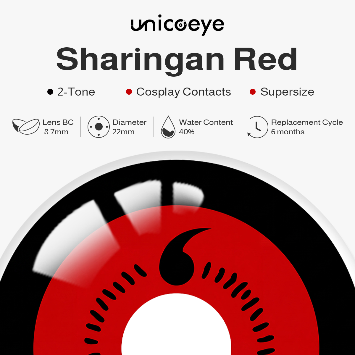 Sharingan Red Sclera 17mm Costume 6 Month Contact Lenses | 2 Pcs