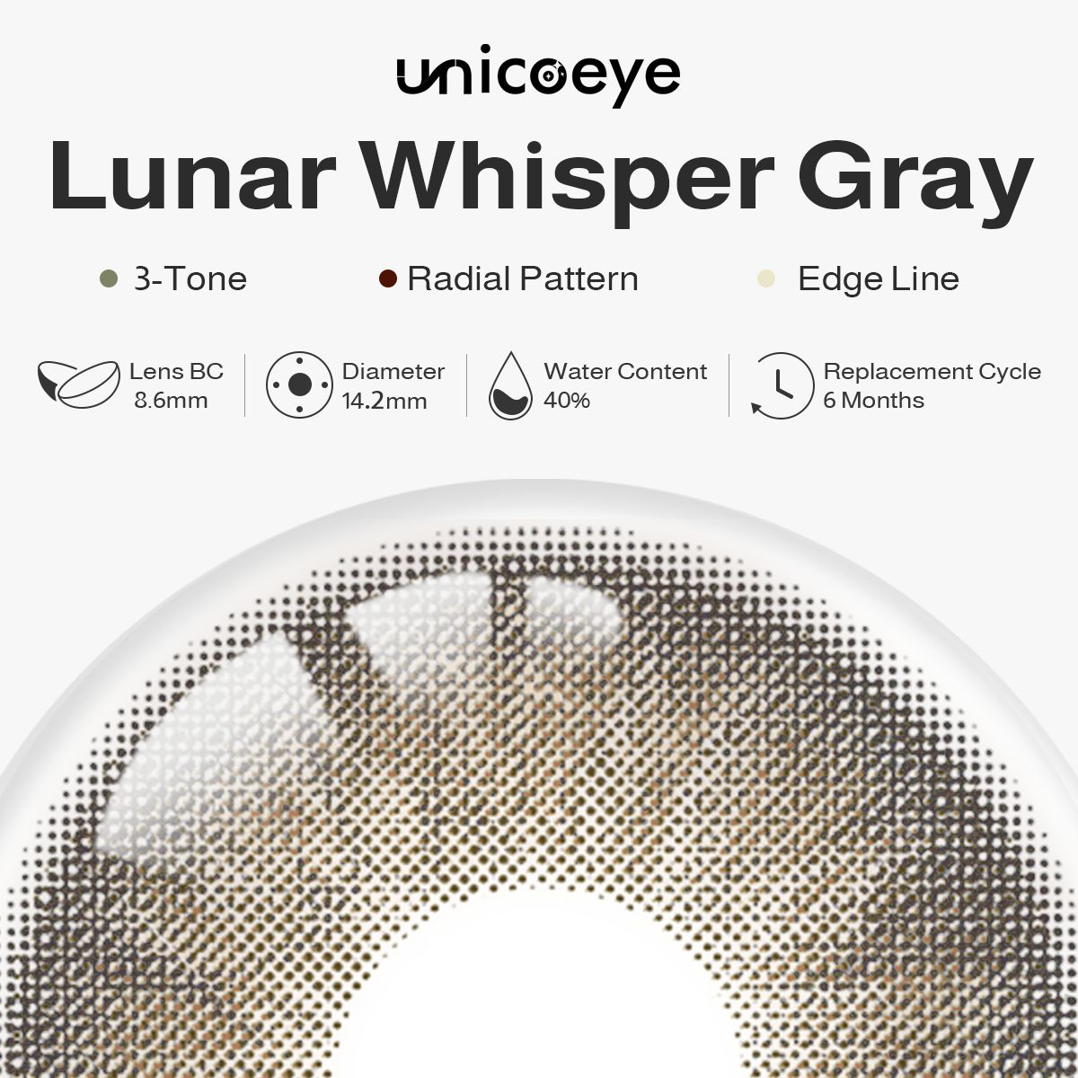 Lunar Whisper Gray 6 Month Contact Lenses | 2 Pcs