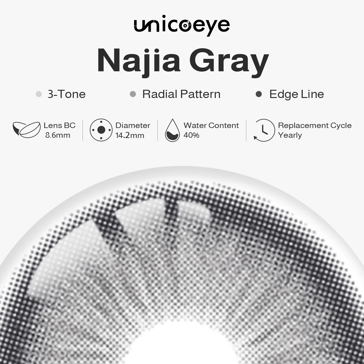 Najia Gray Yearly Contact Lenses | 2 Pcs