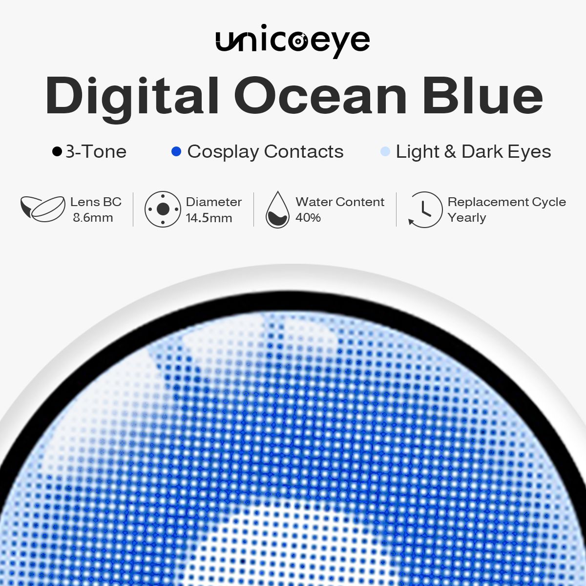 Digital Ocean Blue Costume Yearly Contact Lenses | 2 Pcs