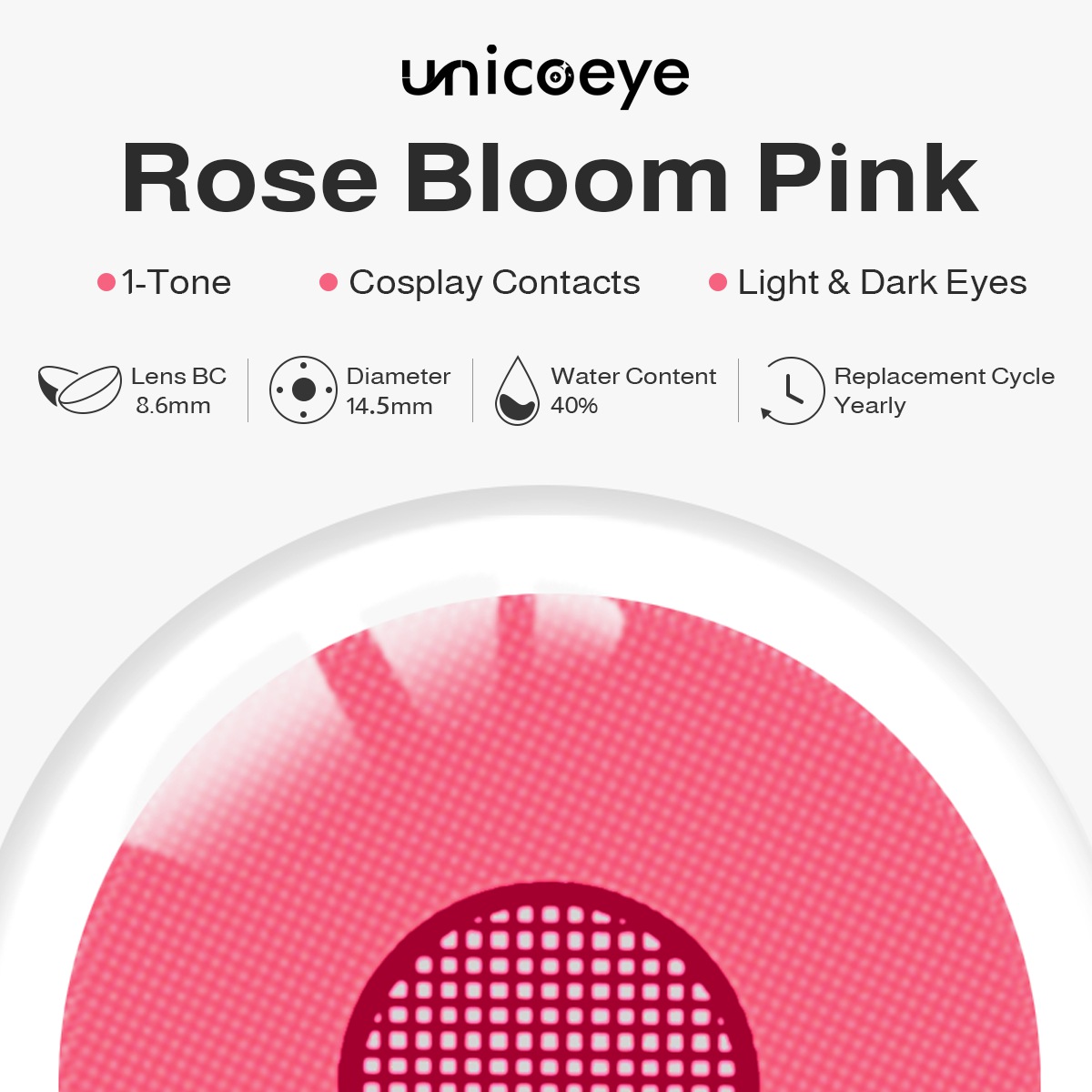 Rose Bloom Pink Costume Yearly Contact Lenses | 2 Pcs