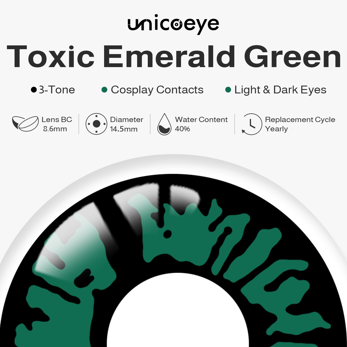 Toxic Emerald Green Costume Yearly Contact Lenses | 2 Pcs