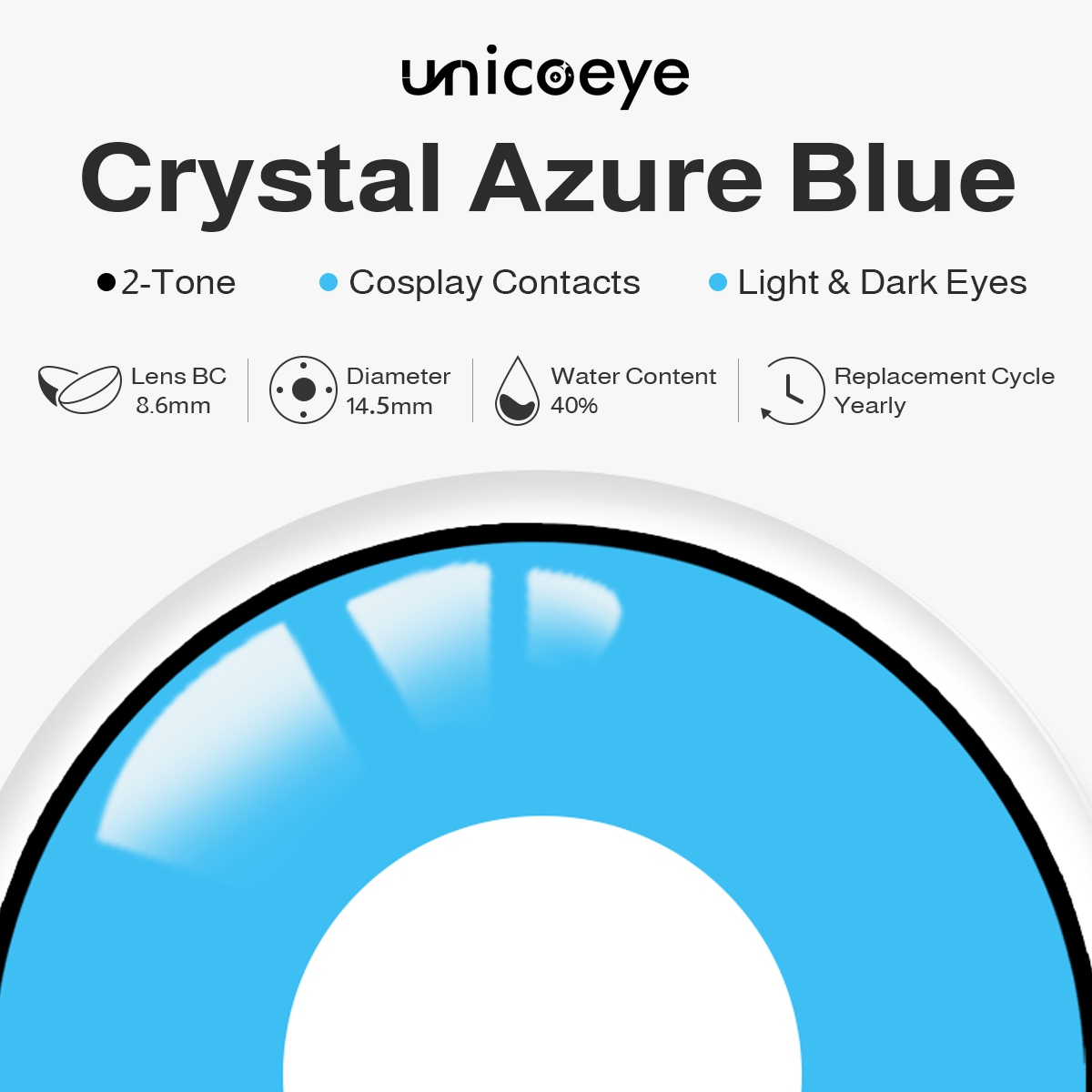 Crystal Azure Blue Costume Yearly Contact Lenses | 2 Pcs