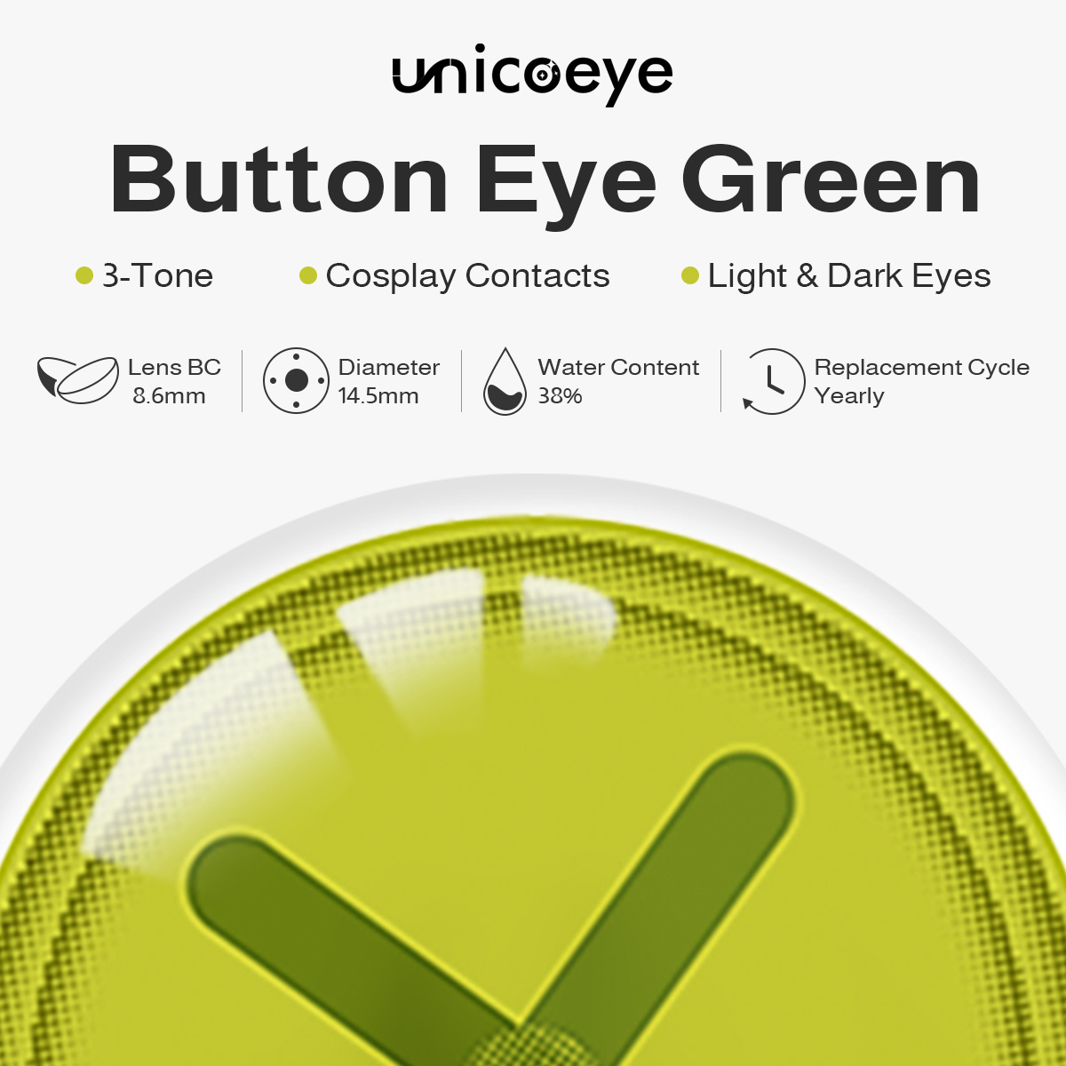 Button Eye Green Costume Yearly Contact Lenses
