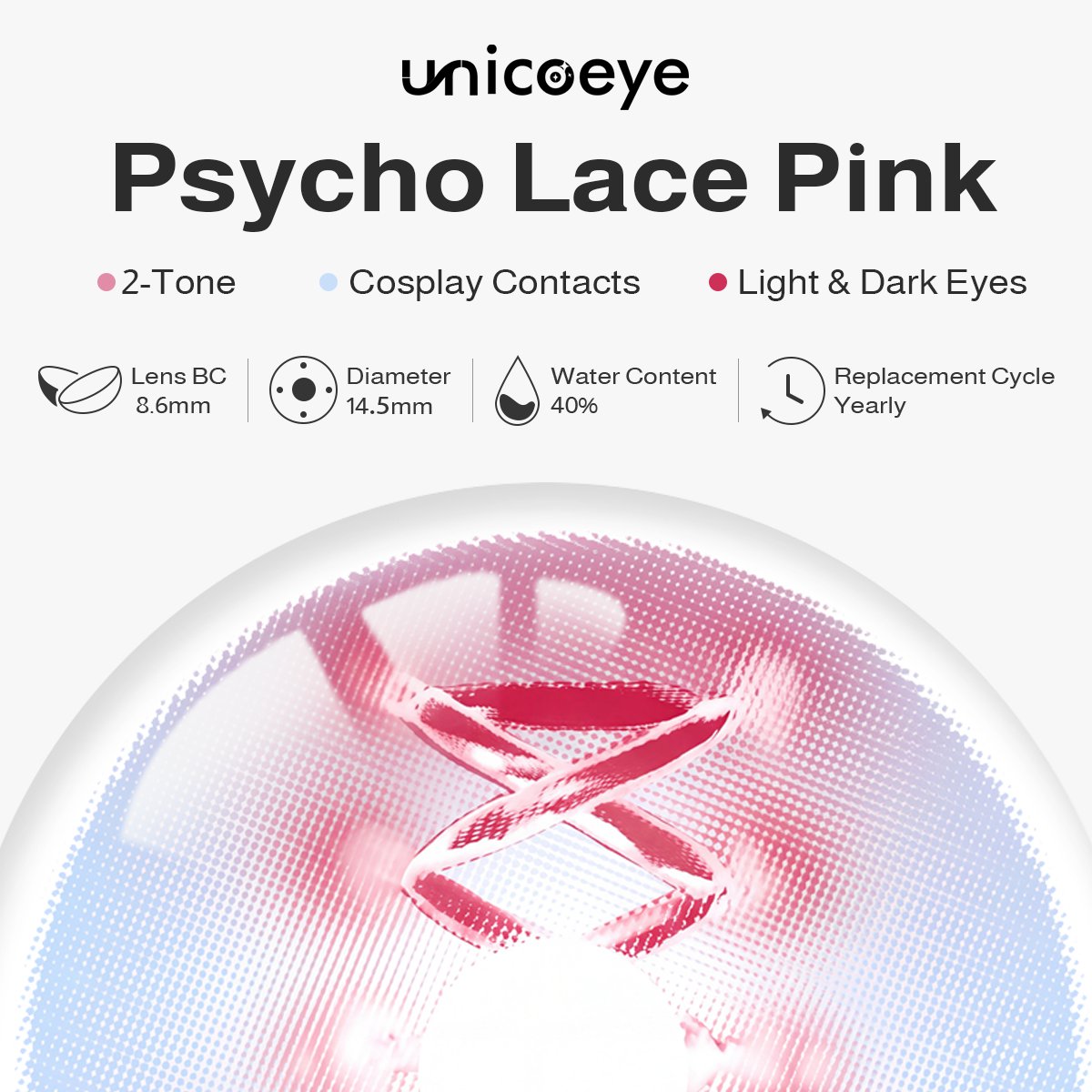 Psycho Lace Pink Costume Yearly Contact Lenses | 2 Pcs