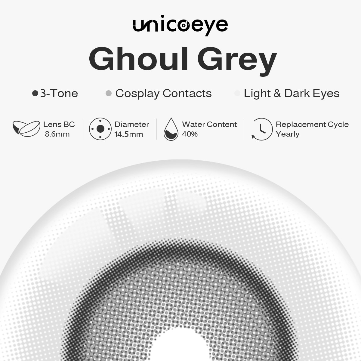 Ghoul Grey Costume Yearly Contact Lenses | 2 Pcs